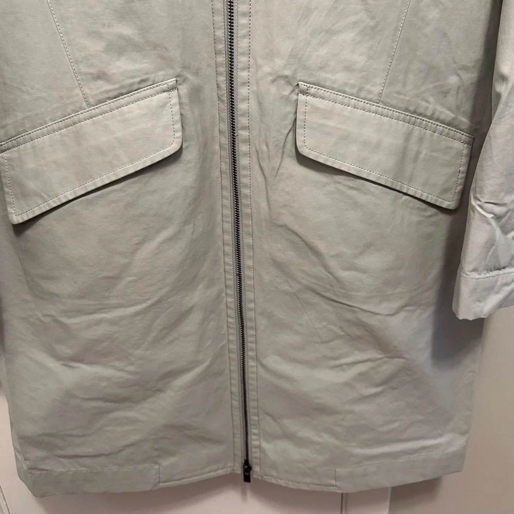 Kate Spade Saturday Gray Rain Trench Coat M Unlined Hooded Full Zip Pockets